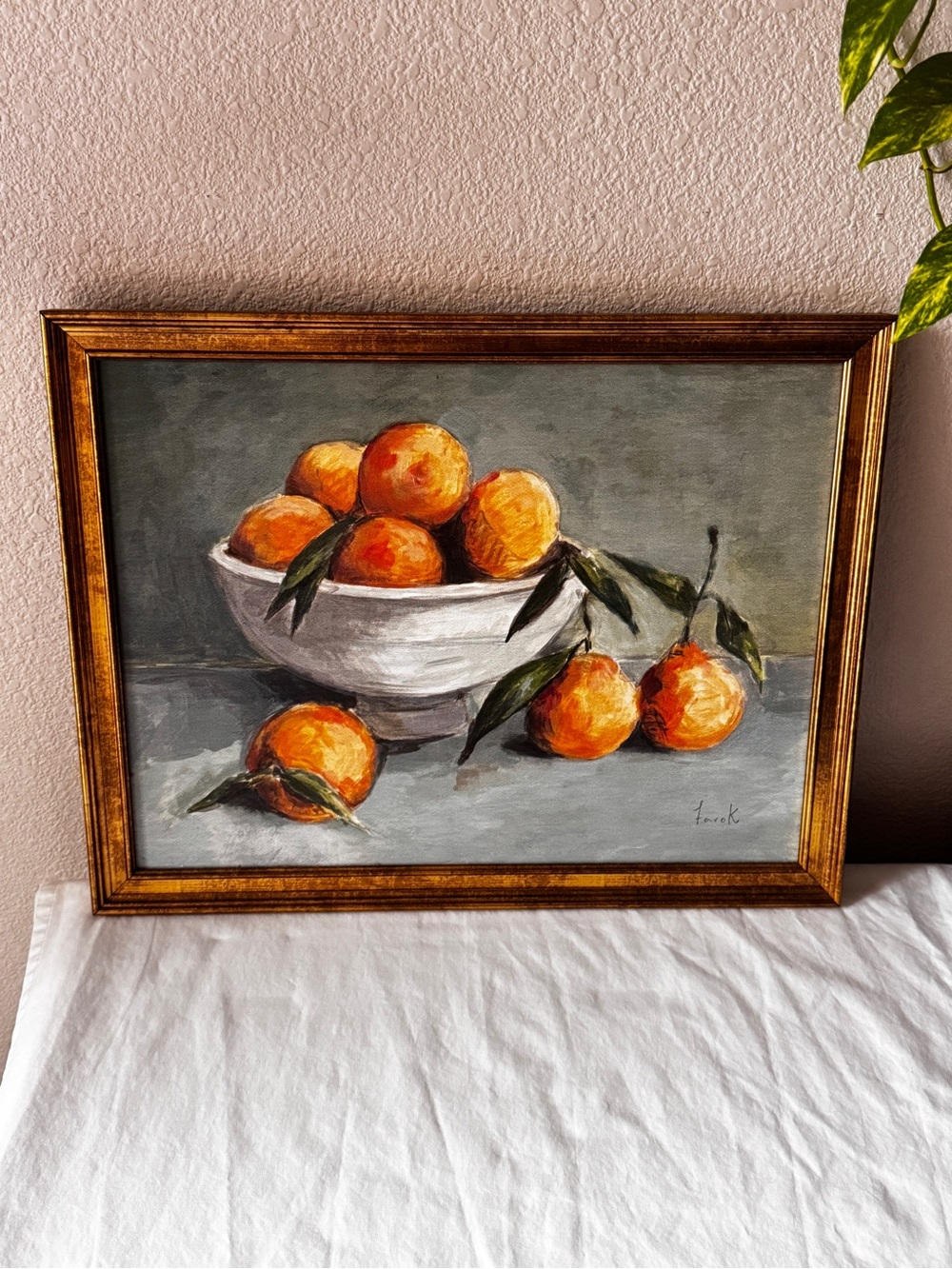 Still Life Oranges Wall Art - Orange & Green Framed Canvas